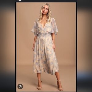 Lulu's Elegant Cream and Blue Maxi Dress